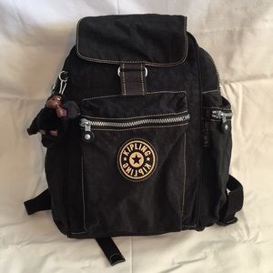 Vintage Kipling Black Nylon Backpack with Monkey